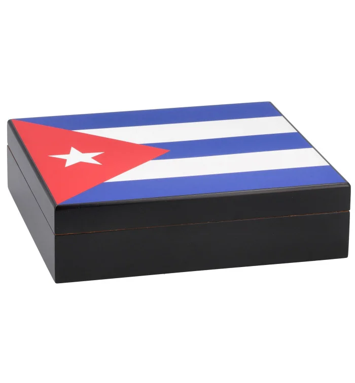 Cigar Humidor Black Surface with Cuban Flag