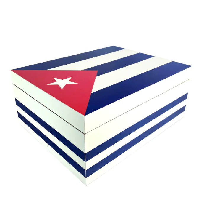 Cigar Humidor White with Cuban Flag 50-75 Cigars